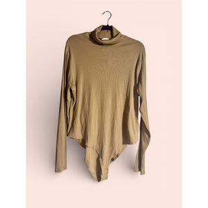 Size XXL Women's H&M Beige Tan Ribbed Long Sleeve Turtleneck Bodysuit Plus